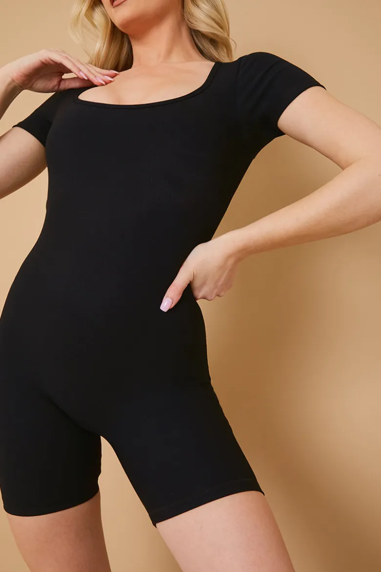 Built-In Bra Short Sleeve Sculpt and Control Short Unitard