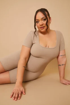 Built-In Bra Short Sleeve Sculpt and Control Short Unitard