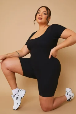 Built-In Bra Short Sleeve Sculpt and Control Short Unitard