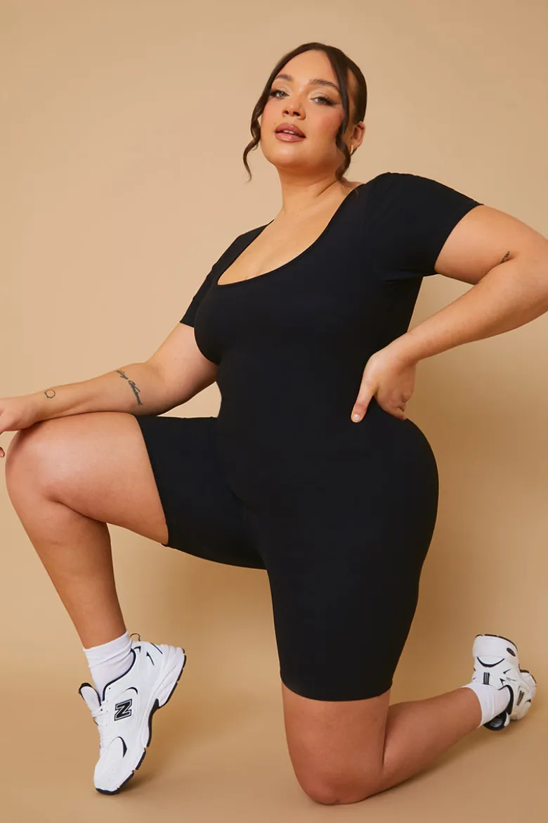 Built-In Bra Short Sleeve Sculpt and Control Short Unitard