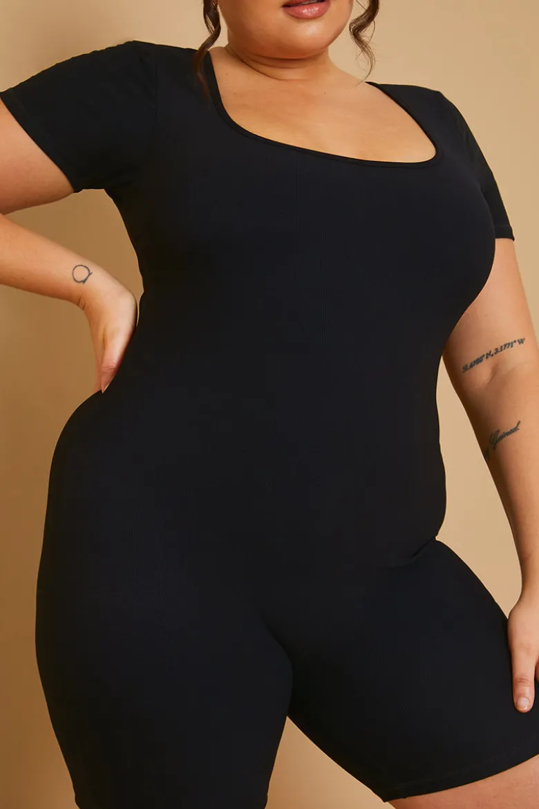 Built-In Bra Short Sleeve Sculpt and Control Short Unitard