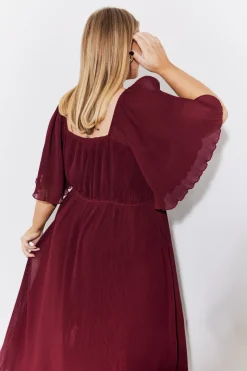 Burgundy Chiffon Angel Sleeve Midaxi Dress