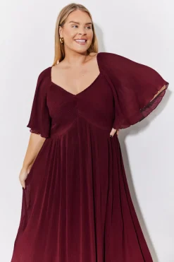 Burgundy Chiffon Angel Sleeve Midaxi Dress