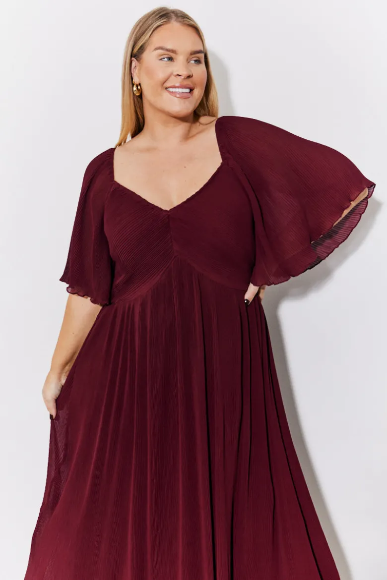 Burgundy Chiffon Angel Sleeve Midaxi Dress