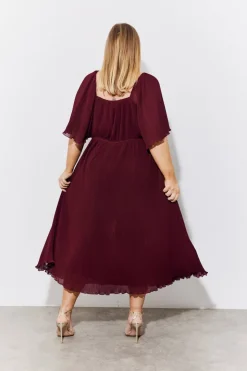 Burgundy Chiffon Angel Sleeve Midaxi Dress