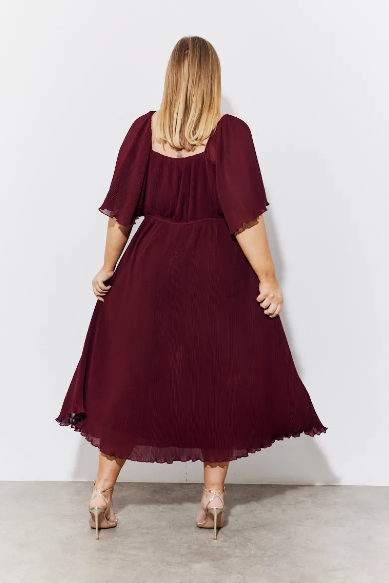 Burgundy Chiffon Angel Sleeve Midaxi Dress