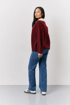 Burgundy 90's Collared Knitted Rugby Sweater