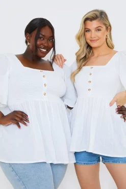Button Front Shirred Bust Top