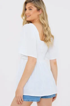 Button Front Shirred Bust Top