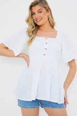 Button Front Shirred Bust Top