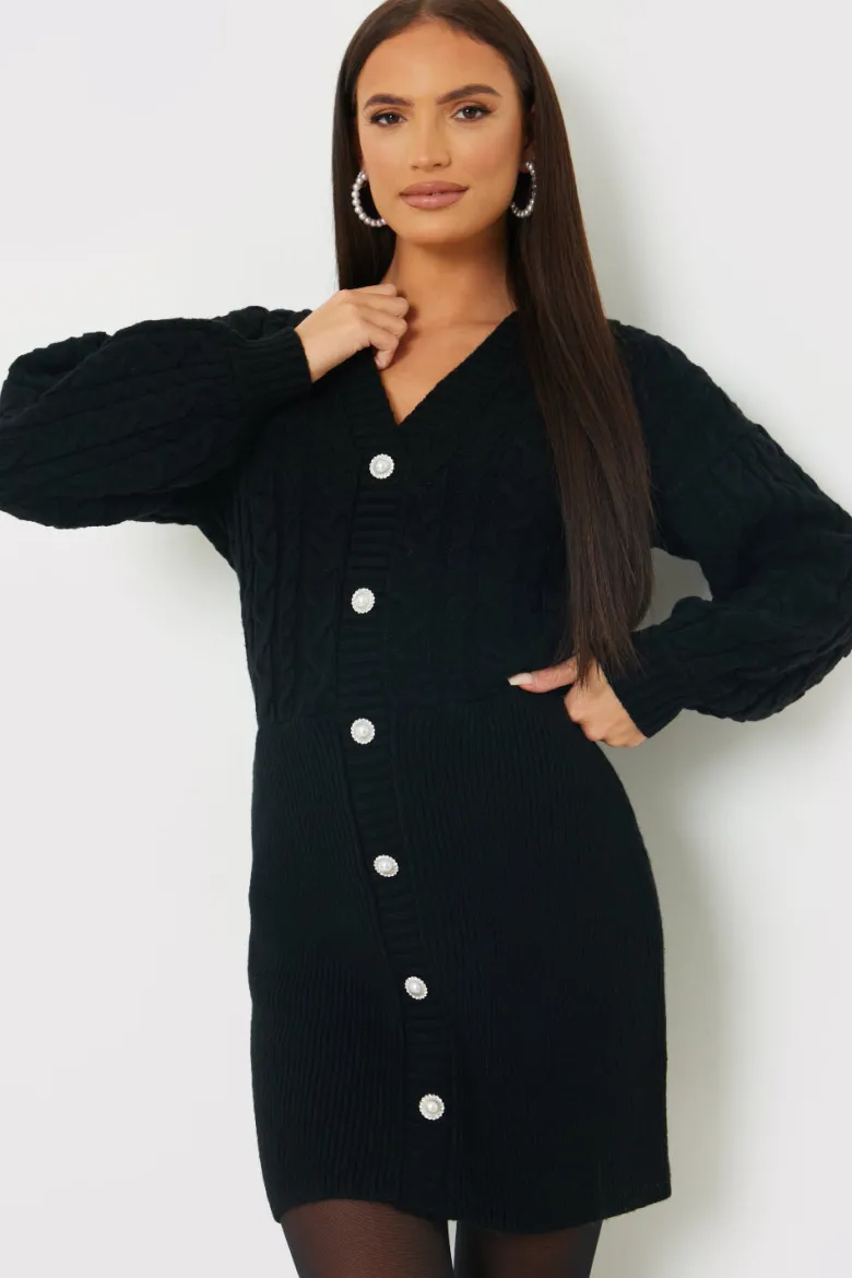 Button Up Knit Mini Dress