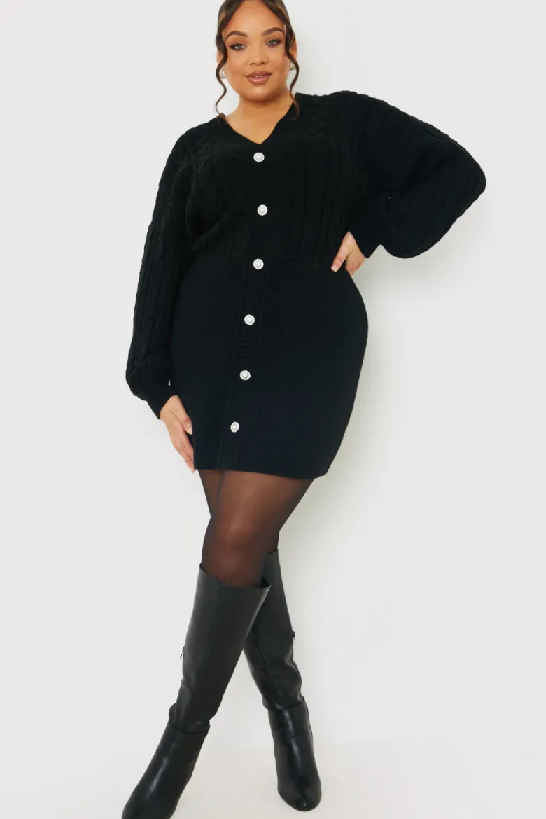 Button Up Knit Mini Dress