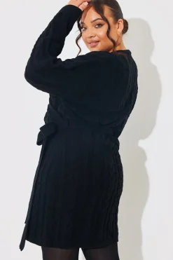 Cable Knit Belted Wrap Dress