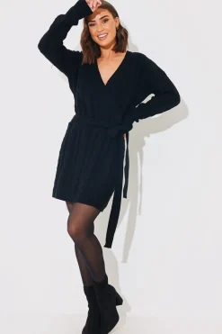Cable Knit Belted Wrap Dress