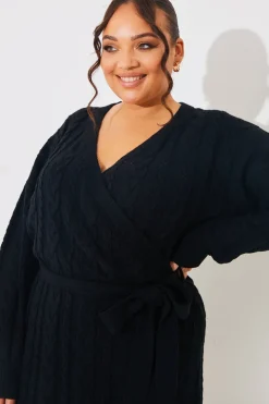 Cable Knit Belted Wrap Dress