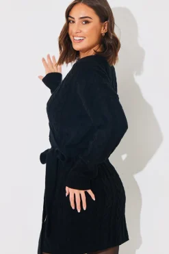 Cable Knit Belted Wrap Dress