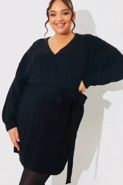 Cable Knit Belted Wrap Dress