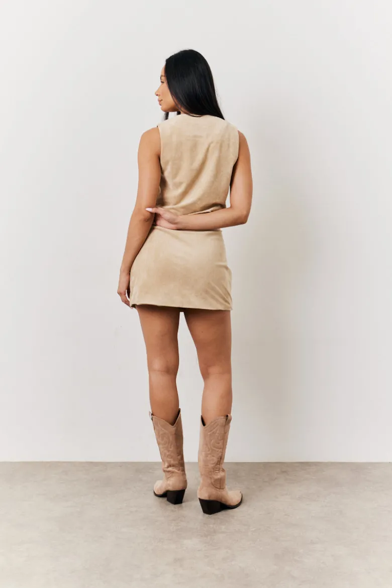 Camel Faux Suede Mini Skirt