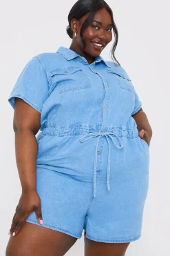 Chambray Button Through Drawstring Playsuit