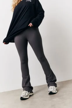 Charcoal High Waisted Sculpt and Control Kick Flare Ribbed Trouser