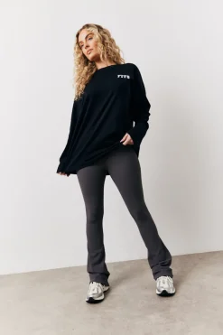 Charcoal High Waisted Sculpt and Control Kick Flare Ribbed Trouser