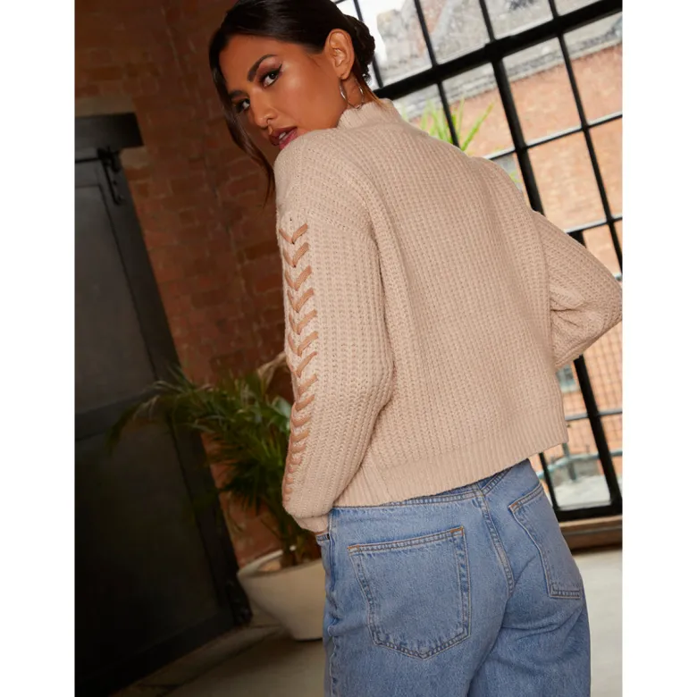 Chi Chi London Contrast Cable Detail Jumper in Cream