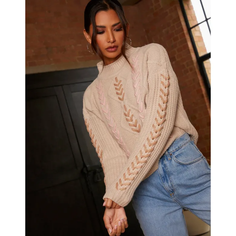 Chi Chi London Contrast Cable Detail Jumper in Cream