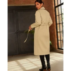 Chi Chi London Contrast Trim Belted Trench Coat in Camel