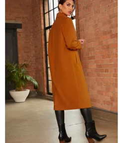 Chi Chi London Double Breasted Longline Coat in Orange