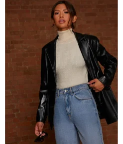 Chi Chi London Faux Leather Blazer in Black