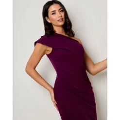 Chi Chi London One Shoulder Wrap Detail Midi Dress in Purple