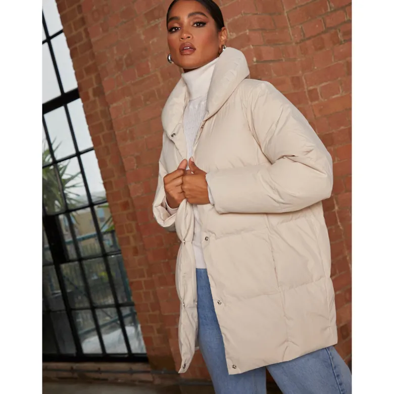 Chi Chi London Padded Puffer Coat in Cream