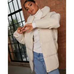 Chi Chi London Padded Puffer Coat in Cream