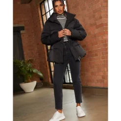 Chi Chi London Shirred Waist Short Padded Jacket in Black