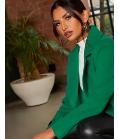 Chi Chi London Single Breasted Coat in Green
