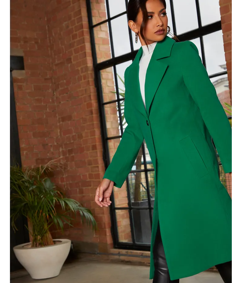 Chi Chi London Single Breasted Coat in Green
