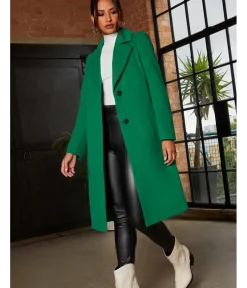 Chi Chi London Single Breasted Coat in Green