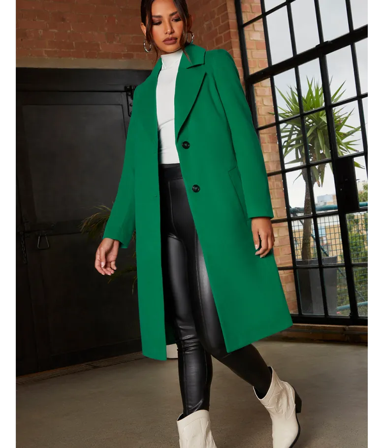 Chi Chi London Single Breasted Coat in Green