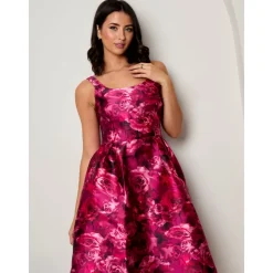 Chi Chi London Sleeveless Floral Fit and Flare Midi Dress in Purple