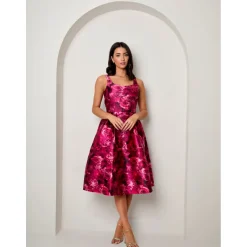 Chi Chi London Sleeveless Floral Fit and Flare Midi Dress in Purple