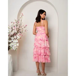Chi Chi London Sleeveless Floral Print Midi Dress in Pink
