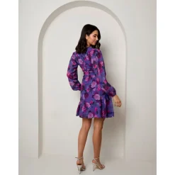 Chi Chi London V Neck Floral Printed Chiffon Dress in Purple
