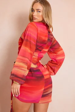 Chiffon Abstract Drape Wrap Mini Dress