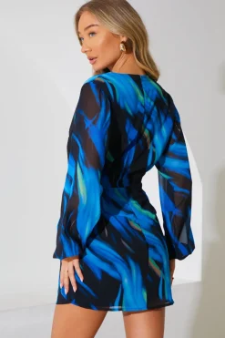 Chiffon Abstract Drape Wrap Mini Dress