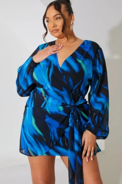 Chiffon Abstract Drape Wrap Mini Dress