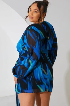 Chiffon Abstract Drape Wrap Mini Dress