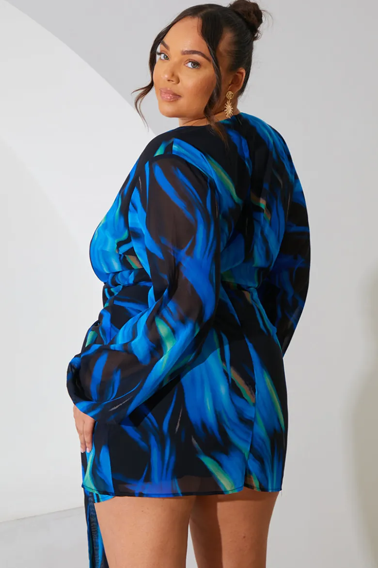 Chiffon Abstract Drape Wrap Mini Dress
