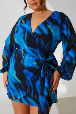 Chiffon Abstract Drape Wrap Mini Dress