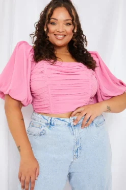 Chiffon Bandeau Balloon Sleeve Top
