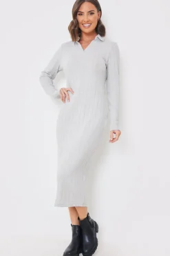 Collared Brushed Rib Midi Dress